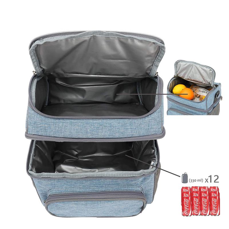 Bolsa de almuerzo reutilizable de doble capa, lonchera con aislamiento para adultos, bolsa refrigeradora de alimentos a prueba de fugas